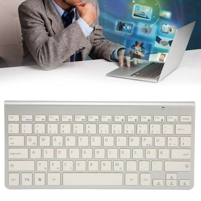 2.4G Cordless Keyboard Ultra Slim and Compact Keyboard, QWERTY UK Layout Bilingual Keyboard, for Computer Desktop PC Laptop Tablet, White