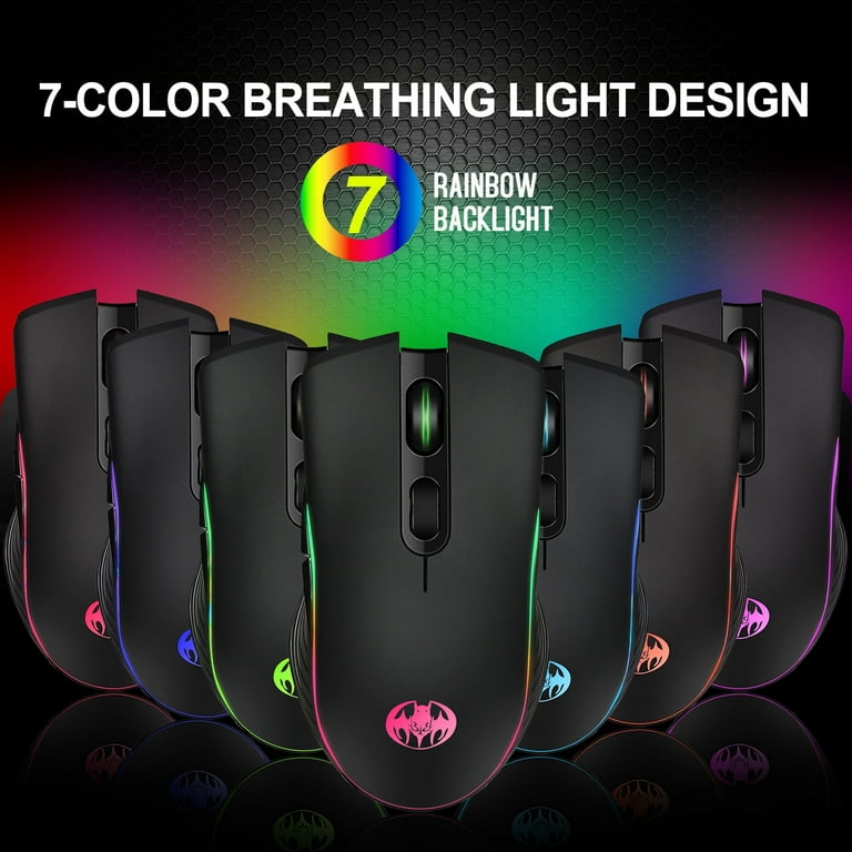 Wireless Gaming Mouse Rechargeable with Silent Rainbow Backlit PC Mice for  MAC
