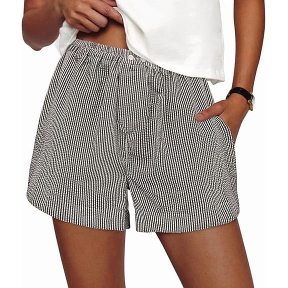PRETTYGARDEN Women's Striped Boxer Shorts Summer Trendy Casual Elastic Waist Lounge Sleep Pajama Bottoms Beach Shorts