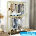 thumbnail image 5 of Adnoom 3 Tiers Heavy Duty Clothes Rack, Free-Standing Double Rods Clothing Closet Rack for Hanging Clothes, Garment Rack with Lockable Wheels & 2 Side Hooks, Gold, 46.8" x 17.6" x 80", 5 of 7