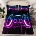 thumbnail image 5 of Castle Fairy Video Game 3pcs Twin Sheet Sets,Blue Purple Twin Fitted Sheet,Geometric Hexagon Breathable Flat Sheet,Lightweight Gamepads Room Decor, 5 of 7