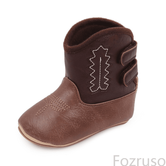 Fozruso Baby Boots For 0 12 Months Western Cowboy Boots High Top PU Leather Boots Embroidered Baby Boots,Warm Lined Boots Sizes 12 Toddler(6-8 Months)