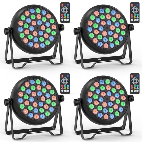 4-Pack 36-LED RGB Stage Lights - DMX & Remote Control Party Lighting for Wedding, Club & Events (4/7CH, Corded)