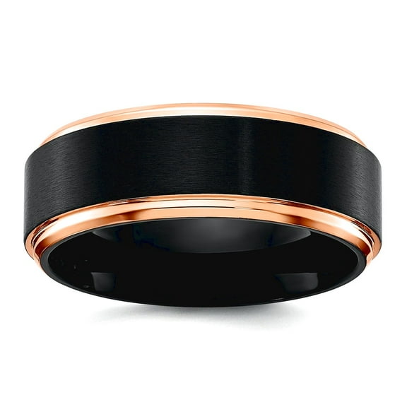 Titanium Brushed Center Black and Rose Ip Plated 8mm Band Size 9 Ring for Women and Men - 5.1 Grams