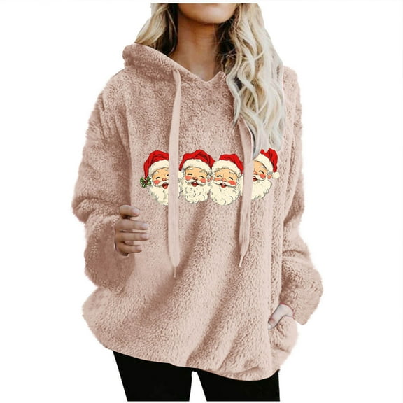 qucoqpe Womens Christmas Wool Fuzzy Fleece Hoodies Sweatshirts 2025 Casual Long Sleeve Baggy Pullover Sweater Tops Winter Clothing with Pockets