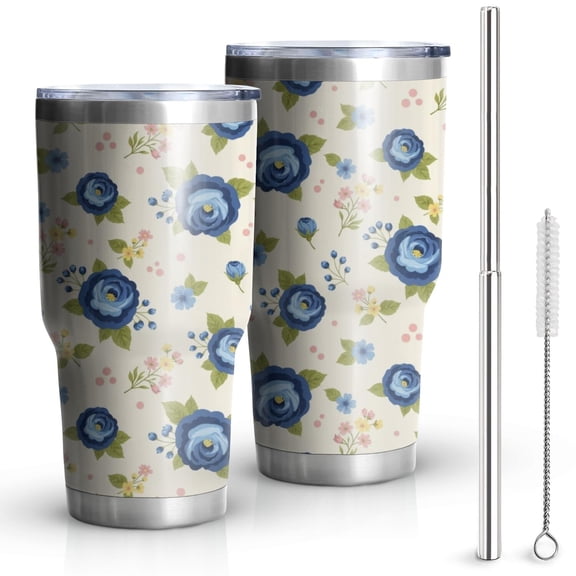 30oz Pioneer Flower Floral Print Pattern Tumbler, Double Wall Vacuum Insulated Cup, BPA-Free Leak Proof Lid & Reusable Straws, Hot 12h, Cold 34h