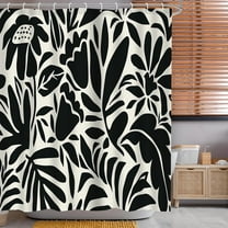 Black and White Flower Shower Curtain for Women Girls Boho Abstract Floral Retro Groovy Plant Leaves Aesthetic Funky Trendy Bathtub Decor 12 Plastic Shower Hooks,72x72 Inch