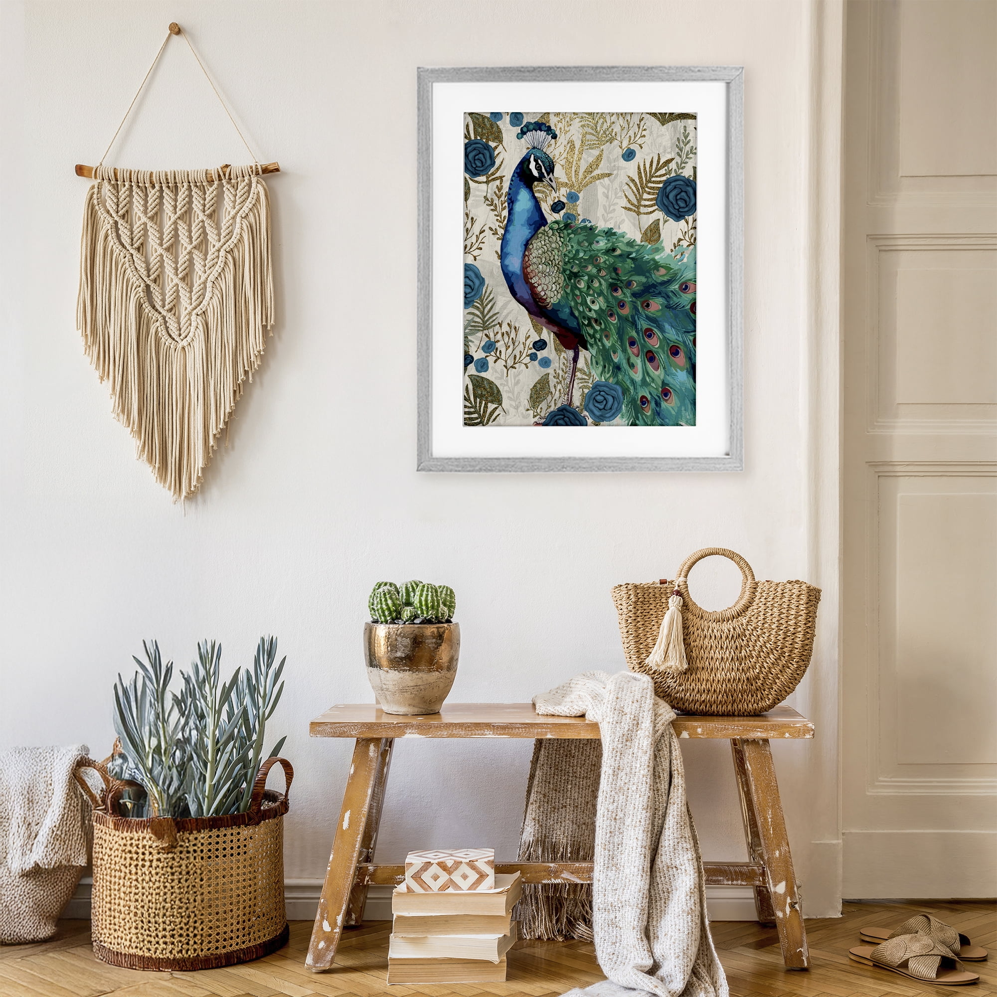 Stupell Industries Rococo Peacock Pride Gray Framed Print Under Glass, design by Kim Allen