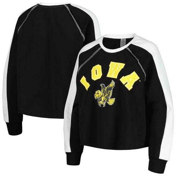 Women's Gameday Couture Black Iowa Hawkeyes Blindside Raglan-Cropped Pullover Sweatshirt
