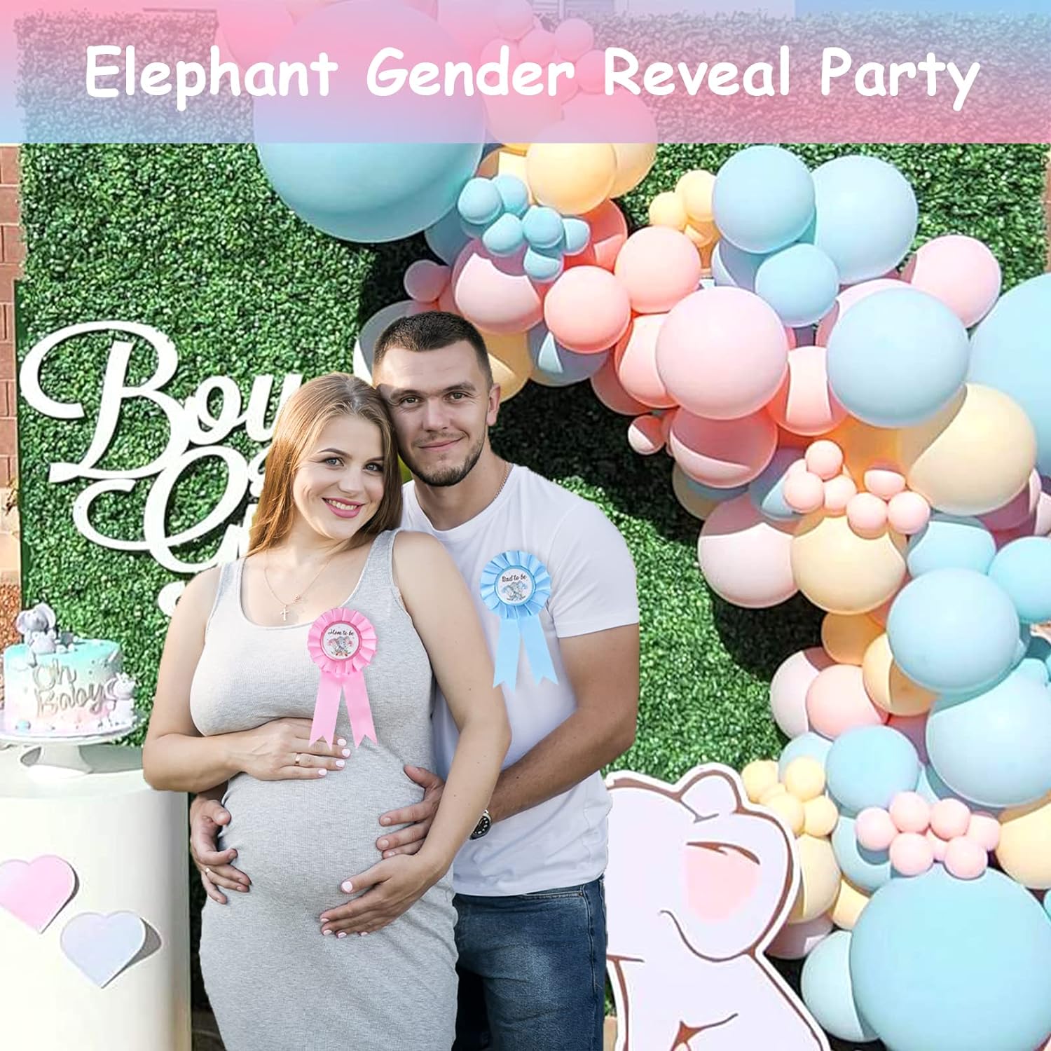 Elephant Gender Reveal Party Favors, Daddy to Be Mom to Be Tinplate Badge Pin, Gender Reveal Button Silicone Wristbands for Baby Shower Team Boy Team Girl Gender Reveal Party Favors Supplies