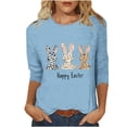 thumbnail image 2 of Cavosen Happy Easter Womens 3/4 Sleeve Blouses Summer Bunny Funny Letter Print Pullover Shirts Round Neck Festival Tops Vacation Holiday T Shirts Casual Dressy Tees Blue L, 2 of 4
