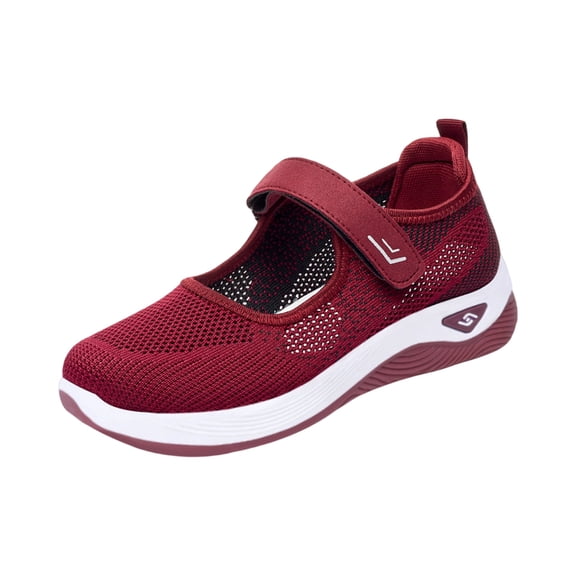 LTTVQM Women's Mary Jane Flats Lightweight Breathable 2026 Summer Cutout Design Mesh Running Walking Shoes for Casual Comfortable Sneakers Deep Red 41(US-8.5)