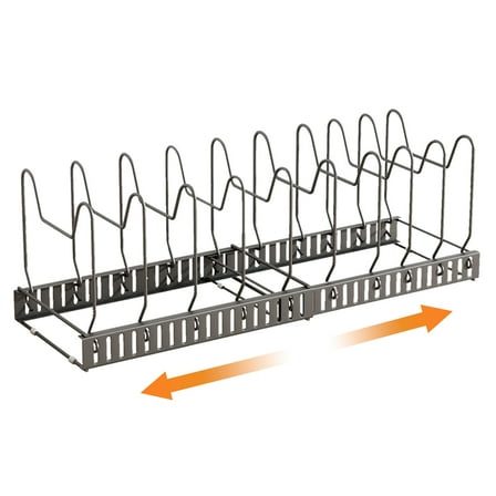 Mirdinner Expandable Pot and Pan Organizer Rack for Kitchen Cabinet, Adjustable Pot Lid Holder for Kitchen Storage, with 10 Adjustable Compartments, Dark Gray