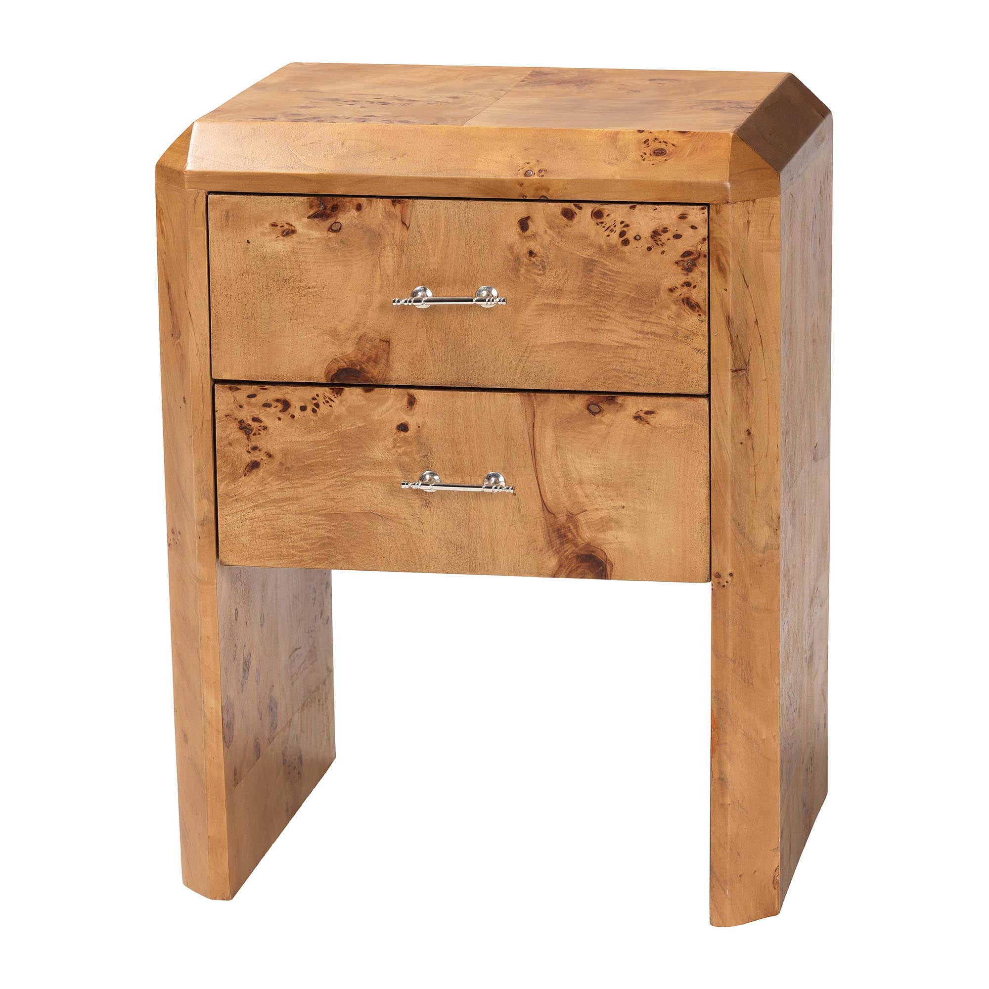 bali & pari Nebu Modern Nightstand, 2-Drawer, Mappa Burl