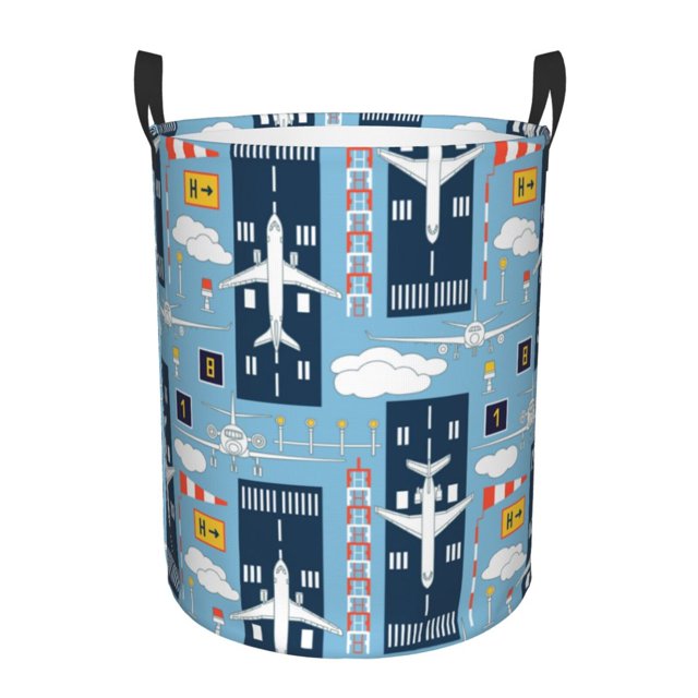 Naloa Panier à Linge Rond Imprimé Avions et Aviation, Rangement de Jouets pour Chambre d'Enfants, Rangement de Jouets-Petit