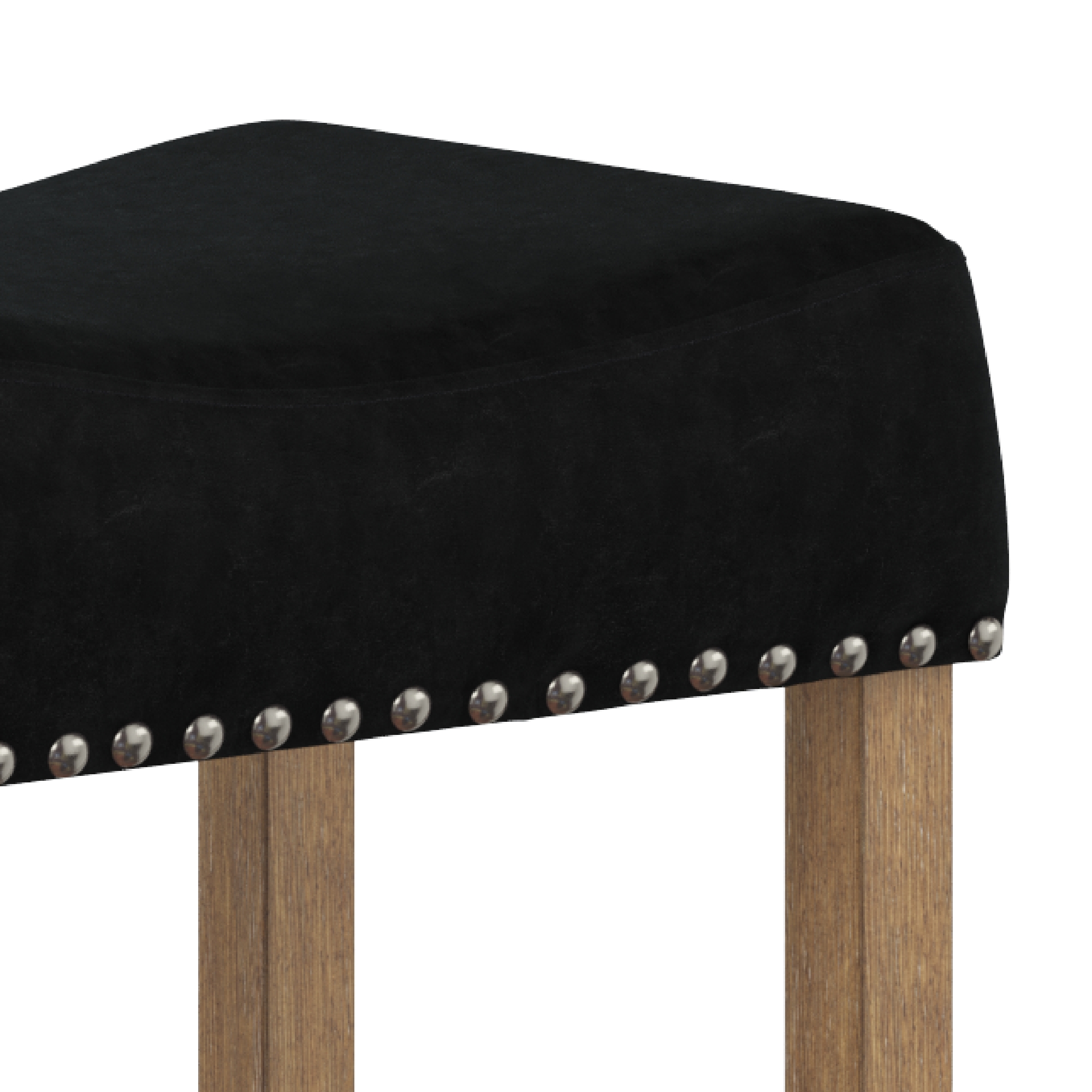 Nathan James Hylie Nailhead Wood Pub-Height Counter Bar Stool 24" Black Fabric Cushion Light Brown Finish