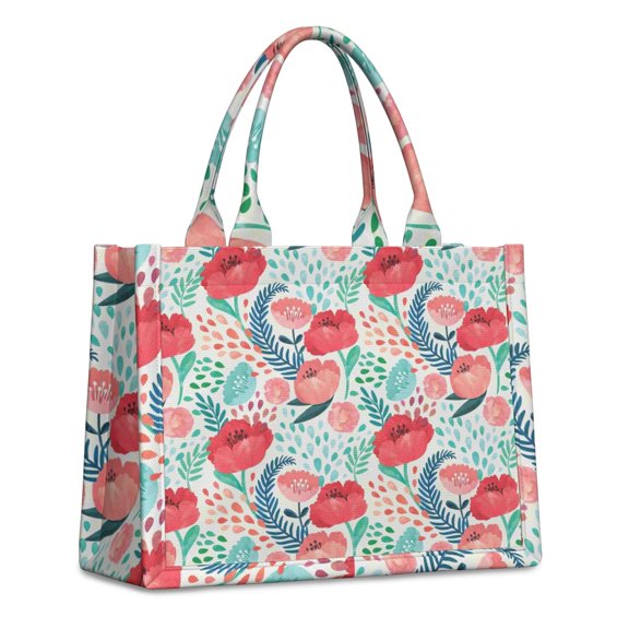 Large Capacity Tote Bag,Pioneer Flower Floral Print Pattern Handbag Fashion Luxury Tote Bag,15.7"x13"x 5.1" Inches,Laptop Compatible