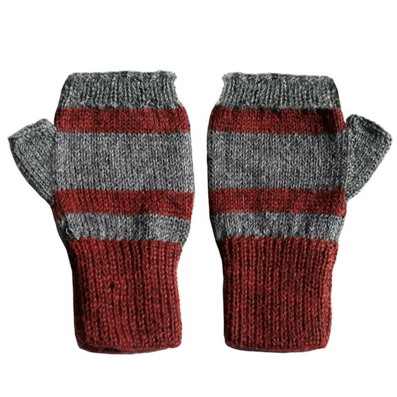 Fashion-Forward 100% Alpaca Fingerless Mittens - Flecked Burgundy / Gray (S)