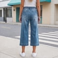 thumbnail image 5 of Jean Capri Pants for Women Summer Casual Cropped Pants Elastic Waist Side Pockets Denim Capri Pants, 5 of 6