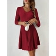 thumbnail image 5 of Women Long Sleeve Ribbed Knit Short Dresses Fall Winter V Neck Casual Swing A Line Sweater Dress Red XXL, 5 of 7