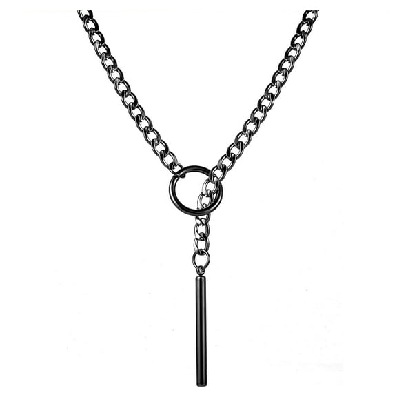 Slip Chain Necklace for Women Men Stainless Steel Cuban Link Long Necklace with Bar Pendant Punk Rock Collar Choker Adjustable Necklaces