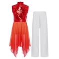 thumbnail image 2 of YiZYiF Girls Sequin Liturgical Worship Praise Dance Dress Tunic with Palazzo Pants Lyrical Dancewear Red 16, 2 of 6