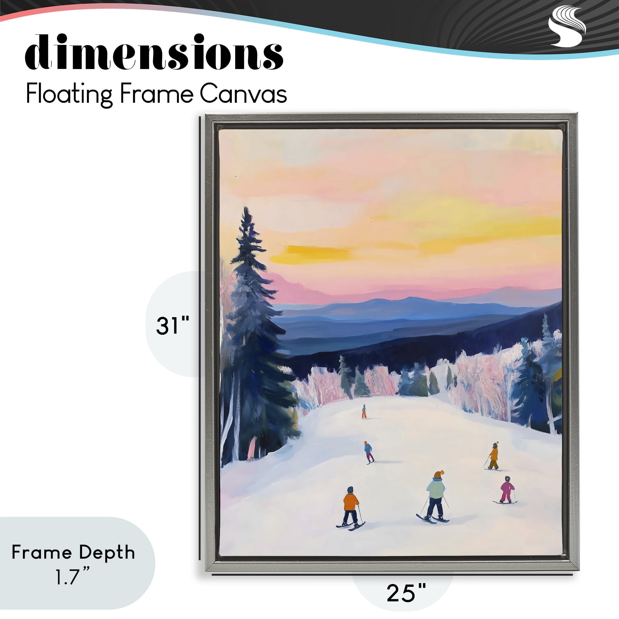 Stupell Industries Snowy Mountain Skiers at Sunset Gray Framed Floater Canvas Wall Art, design by The Prints Vibe