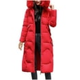 thumbnail image 5 of Sakmal Snow Winter Jackets for Women Zip Up Hooded Quilted Puffer Down Jackets Long Lightweight Overcoat Parka Red Coats for Women, 5 of 8