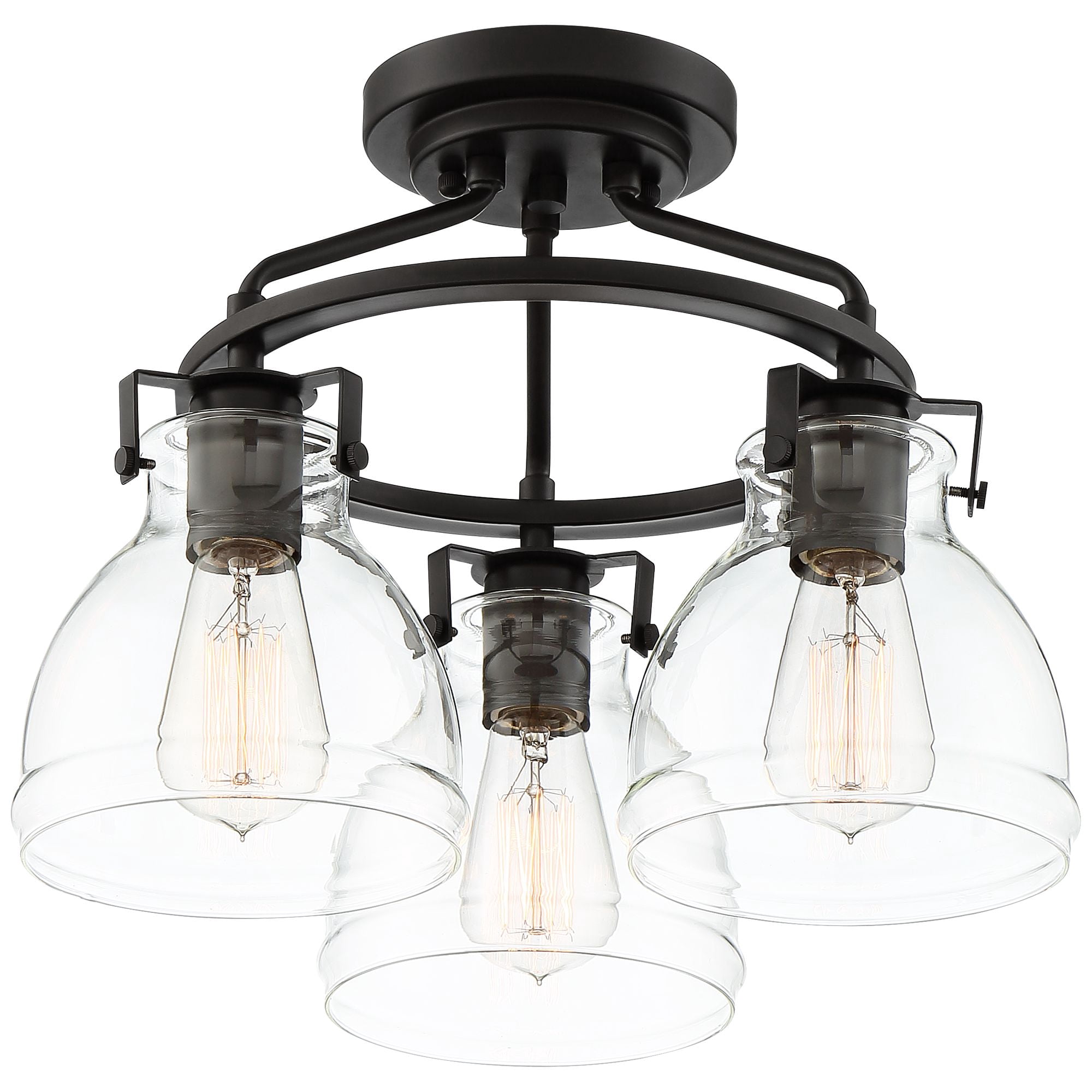 Possini Euro Design Industrial Rustic Farmhouse Ceiling Light Semi Flush Mount Fixture 14 1/2" Wide Bronze 3-Light Clear Glass Shade for Bedroom House