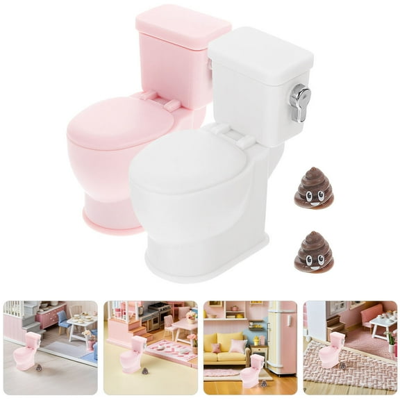 SOPOTUTU 2Pcs Tiny Dollhouse Toilet Decoration with Sound Effect and Sturdy Craftsmanship