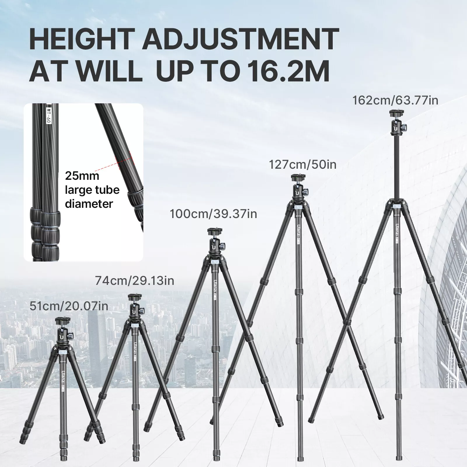 Ulanzi MT-60 Carbon Fiber Travel Tripod for Smartphone DSLR Camera - Lightweight, Versatile, and Durable