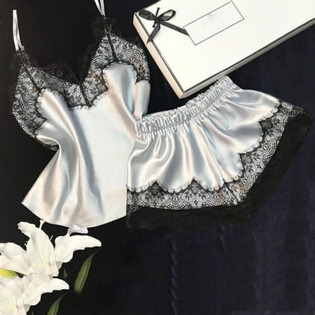 

Women s 2 Piece Pajama Sets Satin Casual Cami Shorts Set Nighty Lingerie Sleepwear