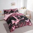 thumbnail image 2 of Manfei 3D Cartoon Butterfly Print 7pcs Queen Bedding,Colorful Monogrammed E Bedding Comforter Set Queen,Pink Reversible, 2 of 7