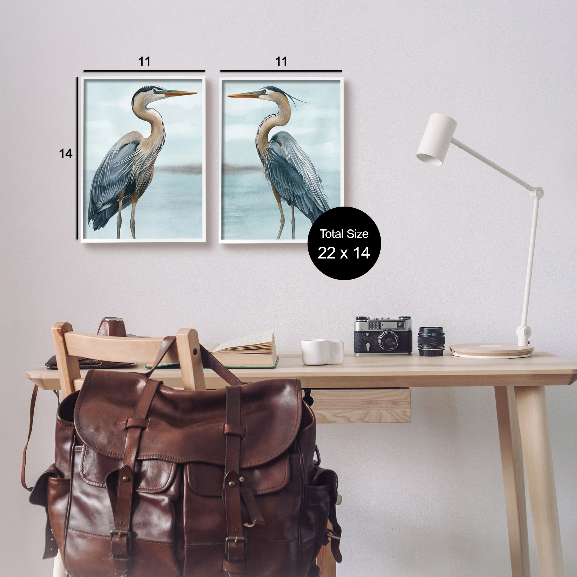 Stupell Industries Detailed Heron Bird Duo Animals & Insects Painting White Framed Art Print Wall Art, 11 x 14, Set of 2