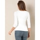thumbnail image 5 of Top acanalado de decoración de los botones de punto sólido de las mangas del cuello en V de las mujeres 3/4 Blanco M, 5 of 6