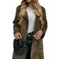 thumbnail image 3 of Women Suede Jackets Lapel Button Belted Outwear Vintage for Fall Winter Long Walking Coat Coffee M, 3 of 9