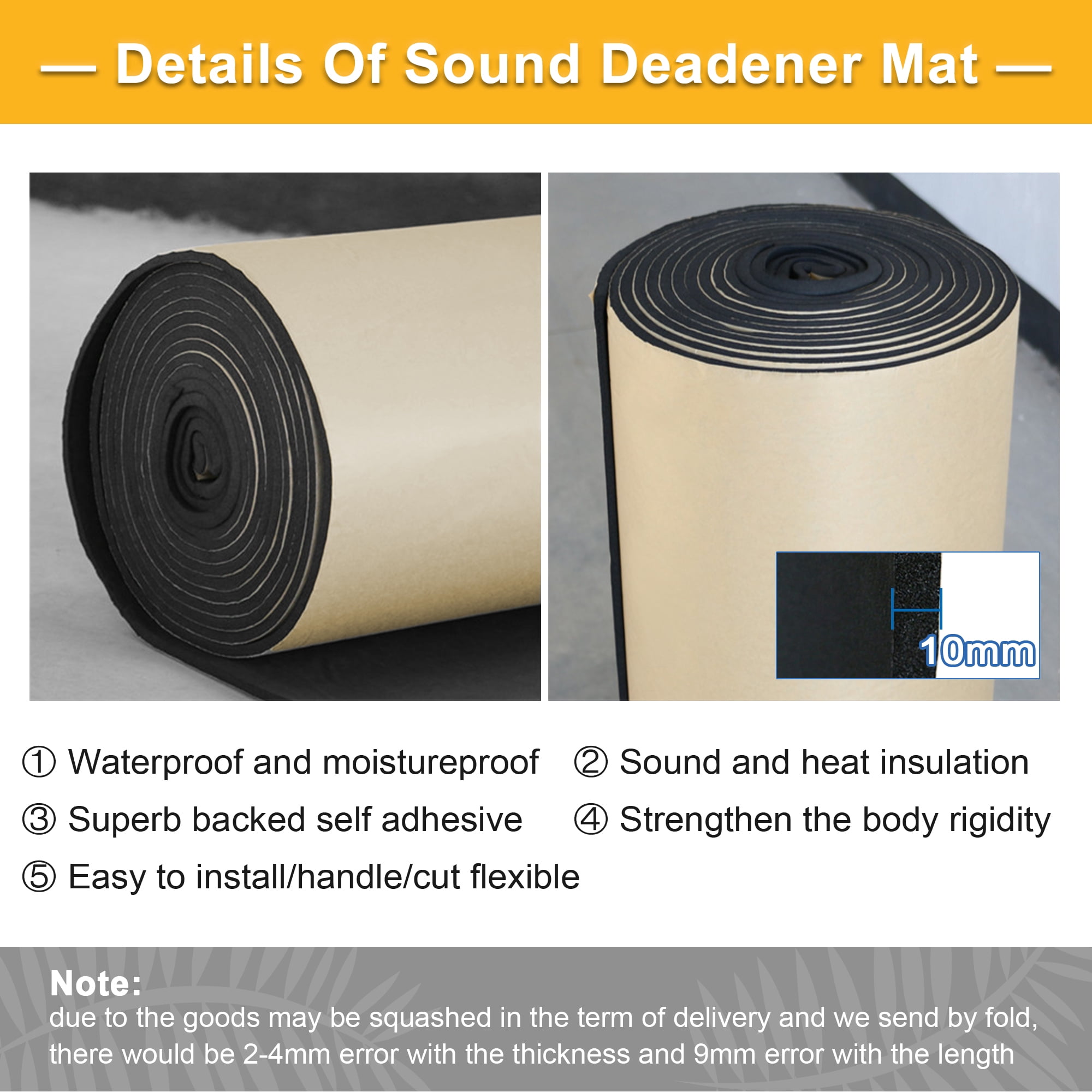 Unique Bargains Universal 394mil Car Fender Firewall Sound Deadening Insulation 79"x39"