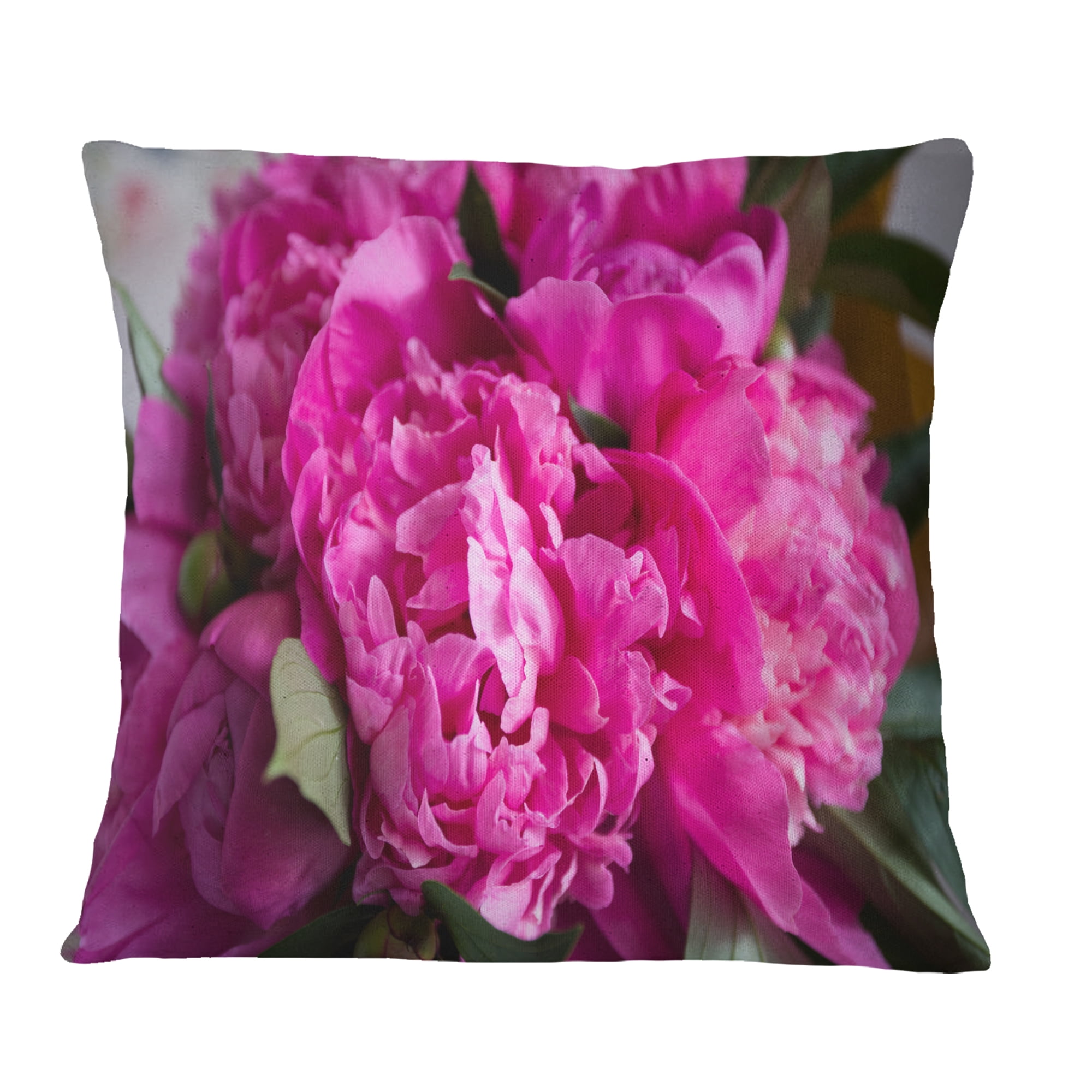 Designart Pink Peonies on Wooden Background - Flower Throw Pillow - 16x16