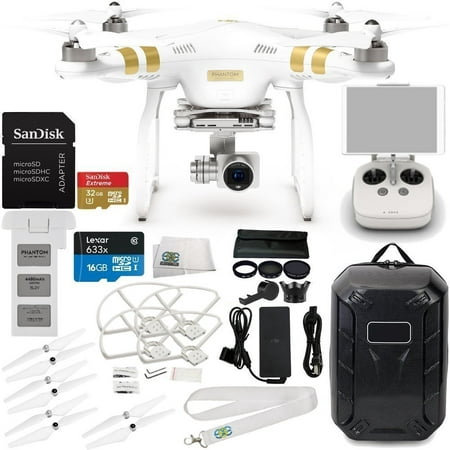 DJI Phantom 3 Professional Quadcopter w/ 4K Camera, 3-Axis Gimbal & Manufacturer Accessories + Water-Resistant Hardshell Backpack + 7PC Filter Kit (UV-CPL-ND2-400-Lens Hood-Stabilizer) +