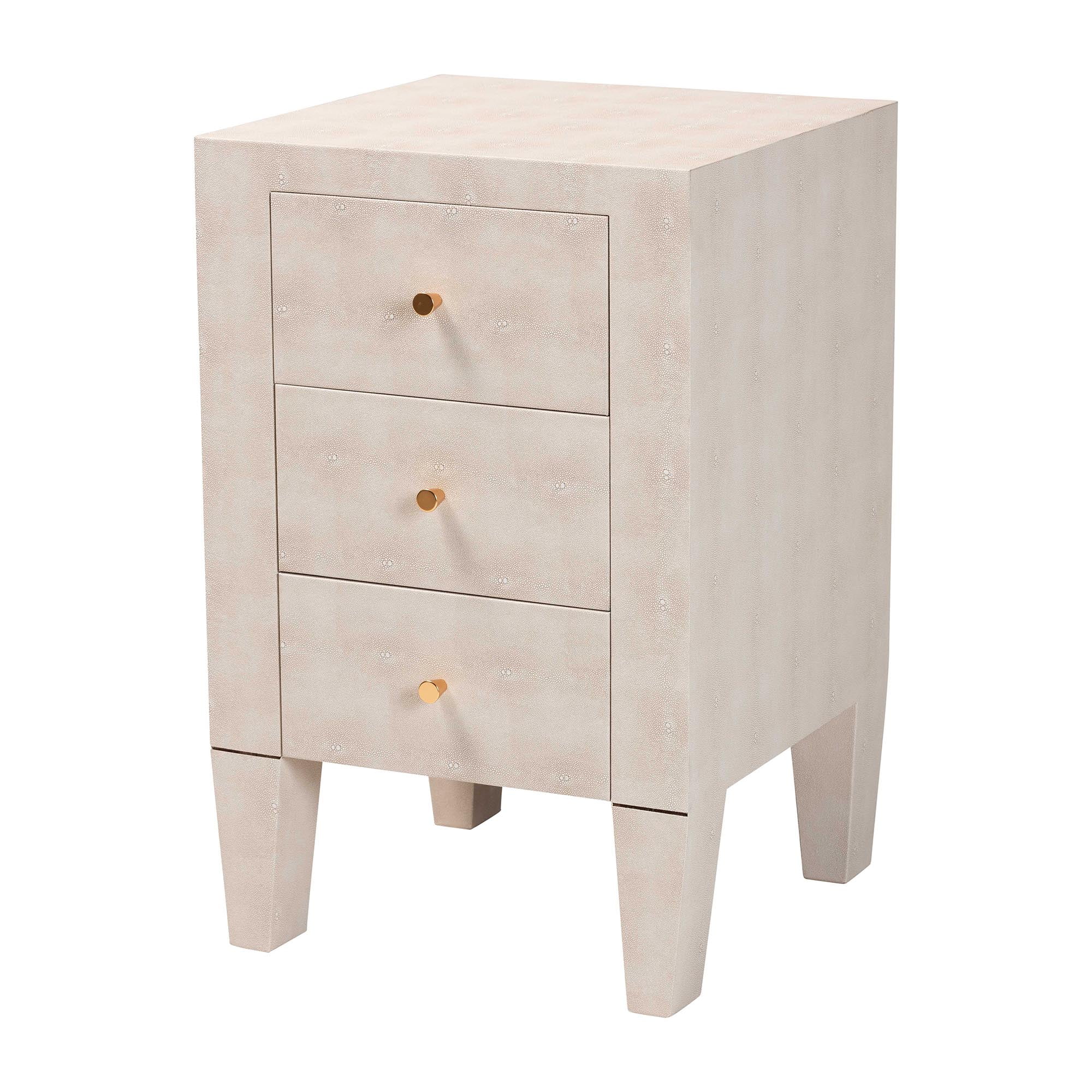 Baxton Studio Leyna Modern End Table, 3-Drawer, Brass