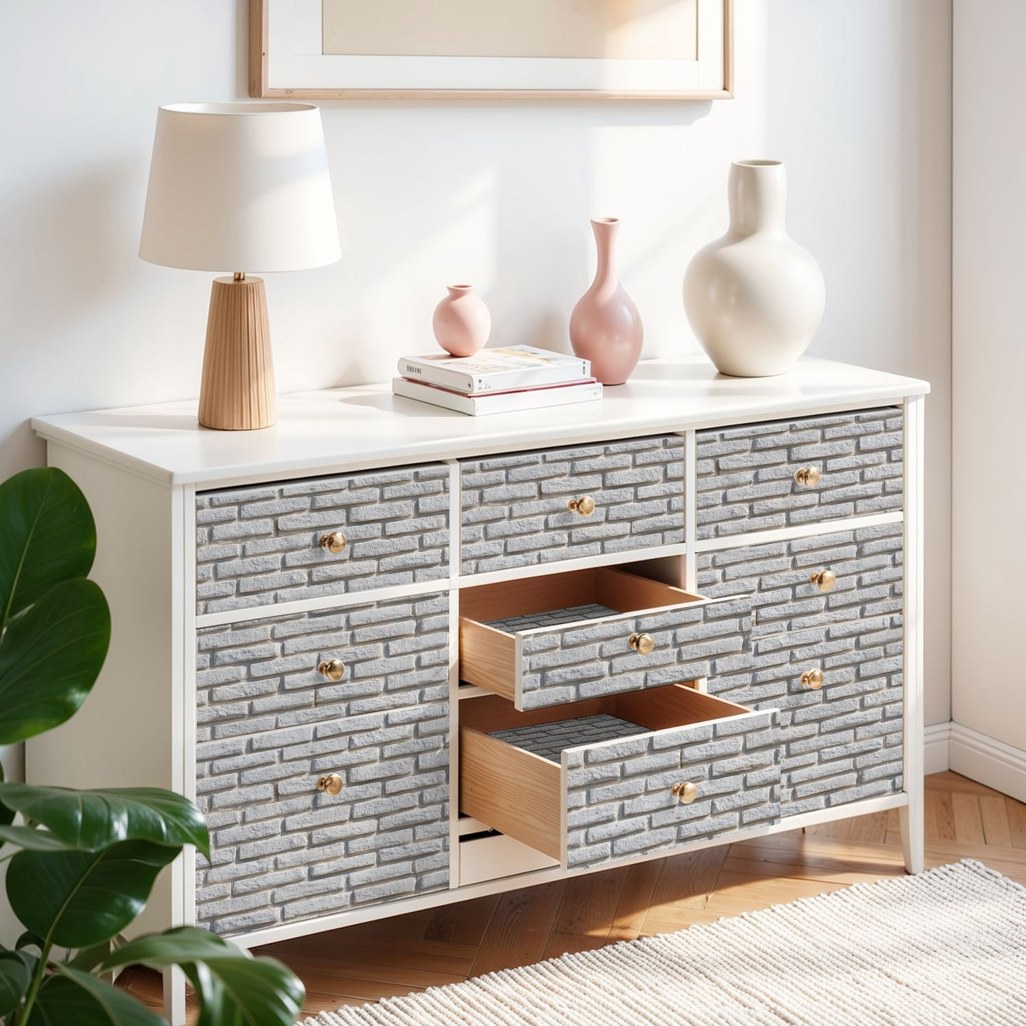 Peel and Stick Wallpaper White Brick Effect Wall Subtle Shadow Rough Surface Detail 17.7in x 118in Contact Paper Removable Self Adhesive Wall Mural Wall Decor for Bedroom Kitchen Cabinets