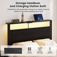 thumbnail image 4 of Bexfil Twin Size LED Bed Frame with Charging Station, Modern Metal Platform Bed with Wood Headboard, Black Oak, 4 of 7
