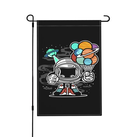 TEQUAN Cartoon Planets Robot Garden Flags, 18 x 12 inch Double Sided Linen Outdoor Flag for Holiday Farmhouse Yard Home Decor