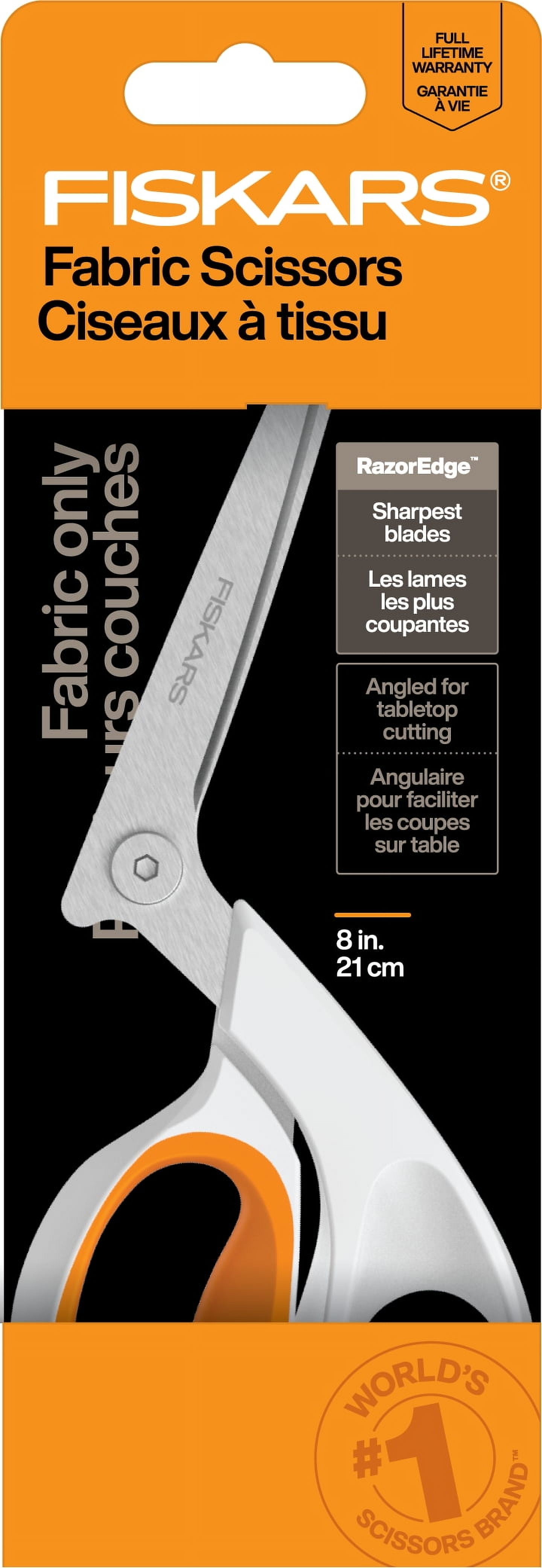 Fiskars 8-Inch RazorEdge Fabric Shears for Tabletop Cutting, White