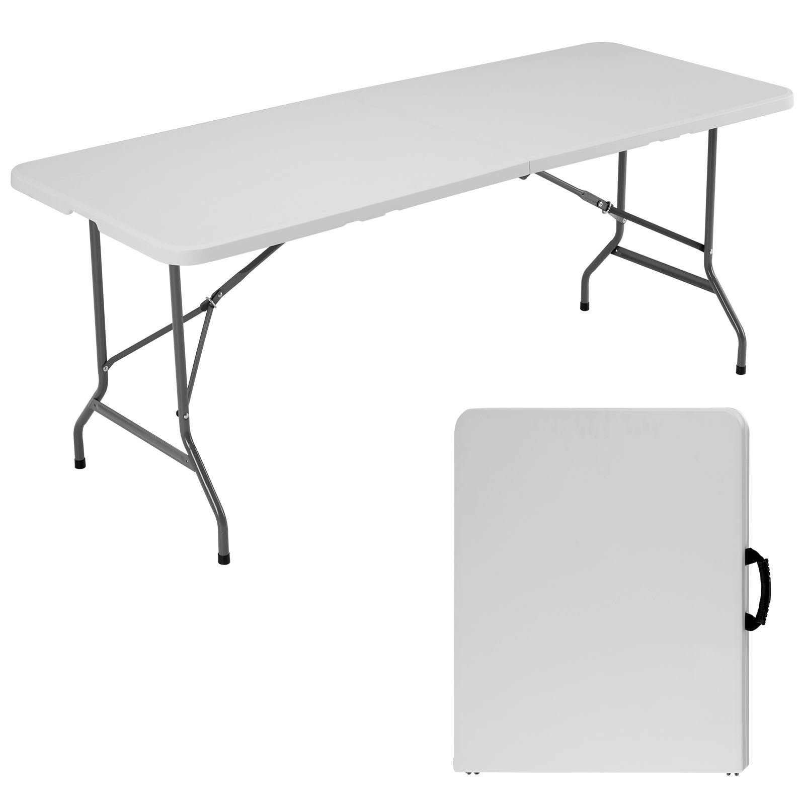 Hommoo 6ft Plastic Folding Table, Indoor Outdoor Portable Picnic Table for Home Office Party Picnic, with Lock, White