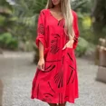 thumbnail image 4 of Vestido holgado con cuello en V para mujer, Jersey de manga de siete cuartos, doble bolsillo, empalme, informal, con dobladillo grande, 4 of 4