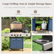 Alpha Joy 4-Burner Propane Gas BBQ Grill with Side Burner and Wheels 542 SQ.IN. Cooking Space, Blue