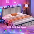 thumbnail image 3 of King Size Bed Frame with 5 Storage Drawers, LED Lights & Charging Station ,Quiet,Sturdy,and Easy to Assemble,Grey, 3 of 9