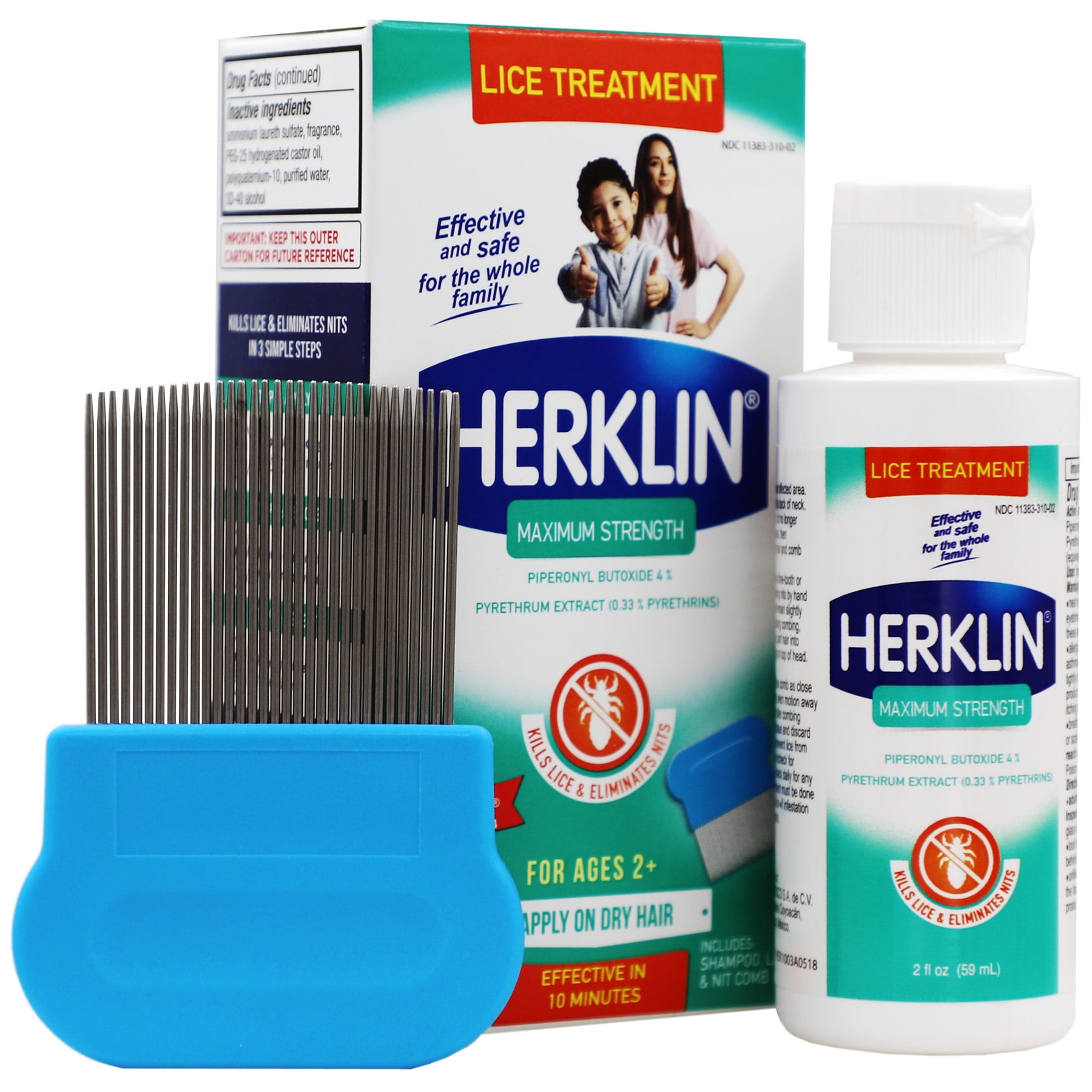 Herklin Head Lice Treatment Shampoo, Prevents Lice, Eliminates Nits, 2