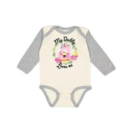 

Inktastic Baby Flamingo My Daddy Loves Me in Flower Wreath Gift Baby Boy or Baby Girl Long Sleeve Bodysuit